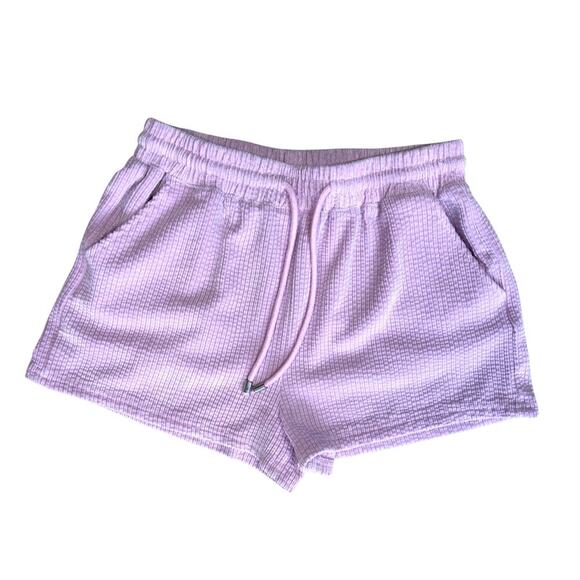 Forever 21 Lavender Purple Soft Velour Textured  Drawstring Pocket Shorts Large - Picture 2 of 5